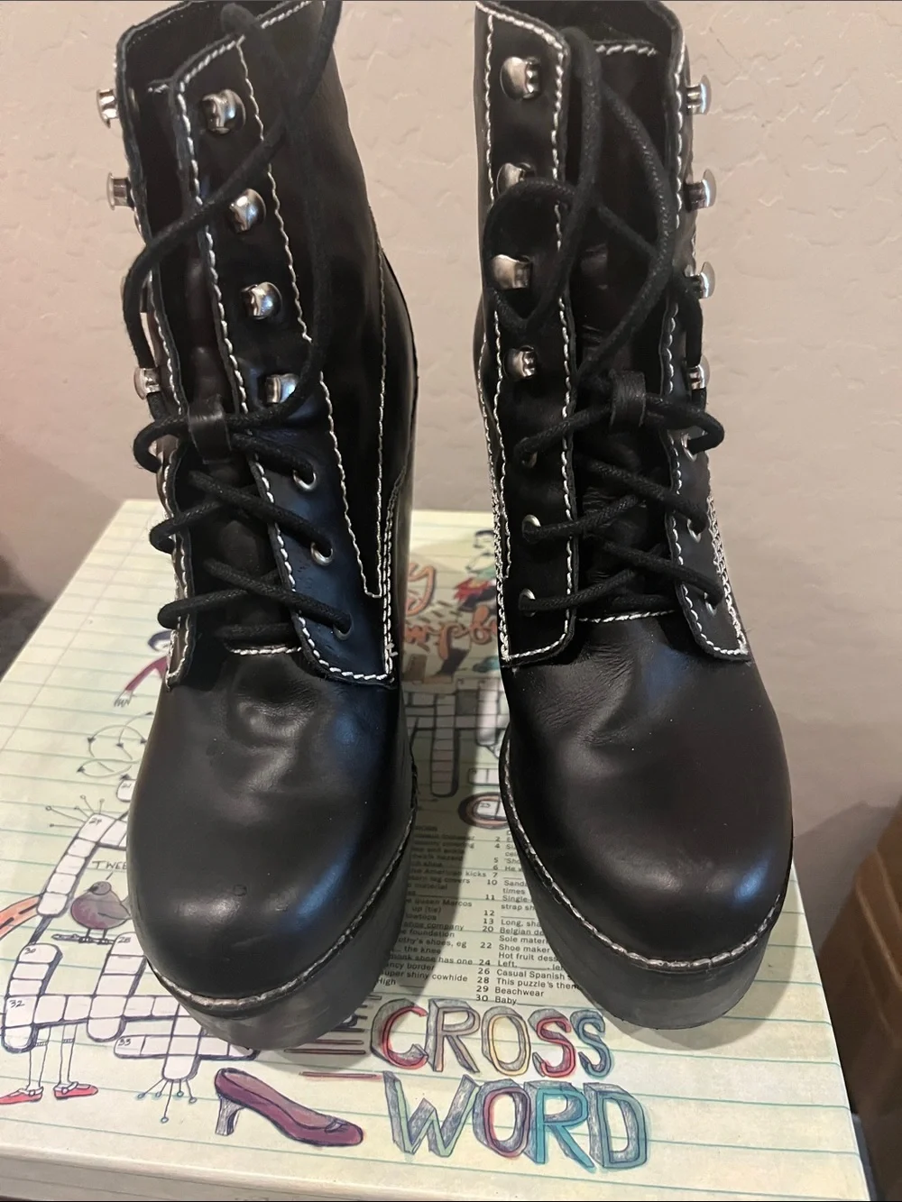 Jeffrey Campbell Tardy Black Platform Lace-Up Ankle Boot